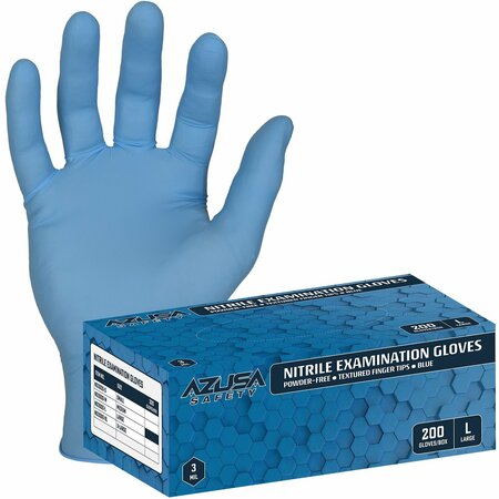 Premium 3 Mil Nitrile Exam Gloves, L, 200PK -  AZUSA SAFETY, ND3000-L